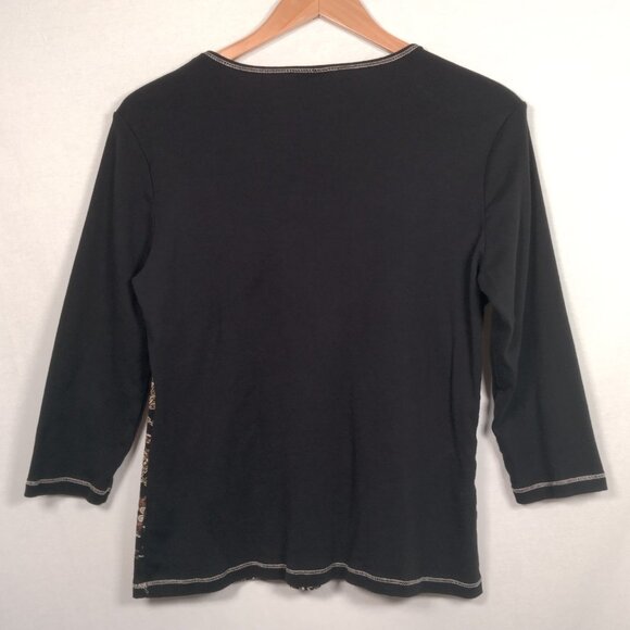 Vintage Y2K New Directions Petite Shirt PXL Black Cat Print Mandala Chain Bling - Picture 2 of 10